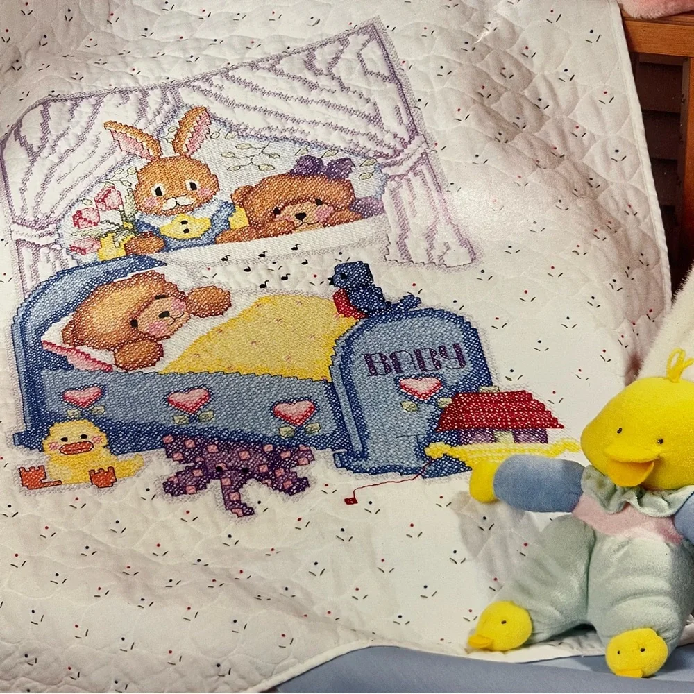 Bucilla Baby Collection Stamped Cross Stitch Quilt Kit Needlework  VTG